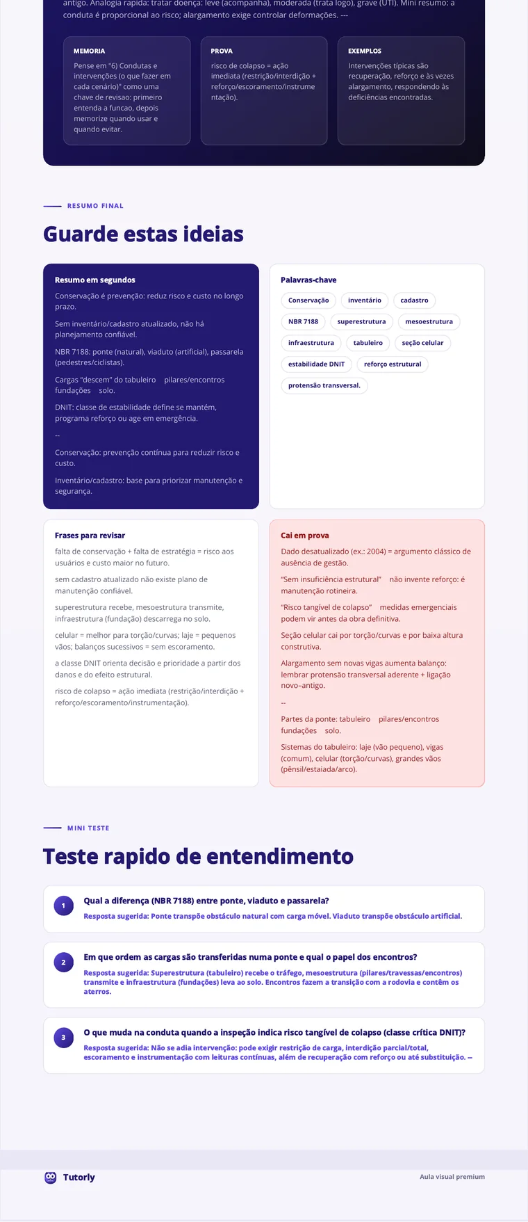 Captura real de revisão final e teste rápido gerados pelo Tutorly